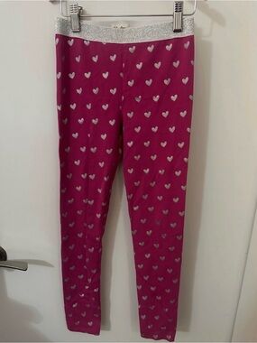 Hatley Girls Pink Silver Heart Leggings Sparkle Waist Size 8
